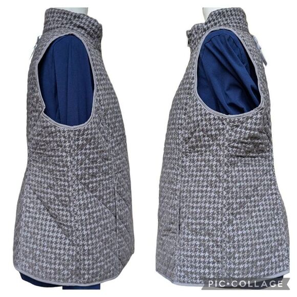 CHICO'S Reversible Gray Houndstooth Quilted Vest Jacket Side Pockets Size 12 14 - Picture 7 of 10